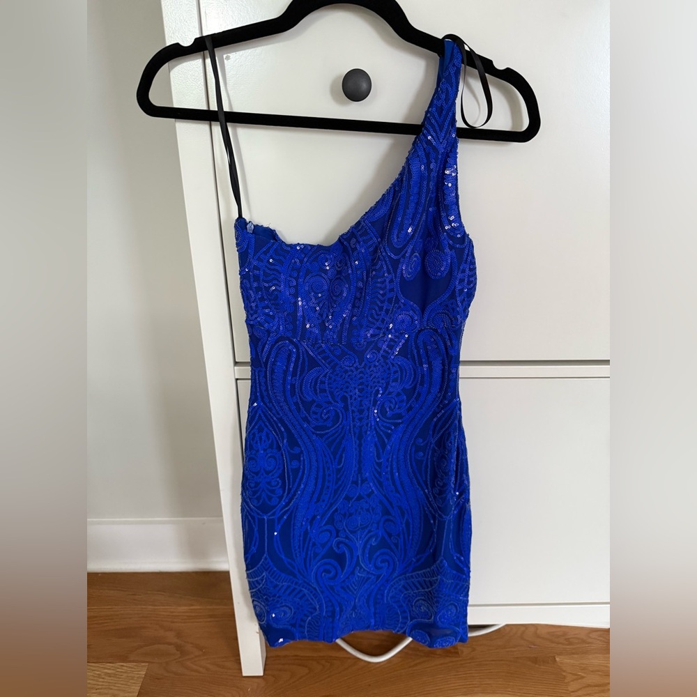 Hoco One Shoulder Blue Mini Dress